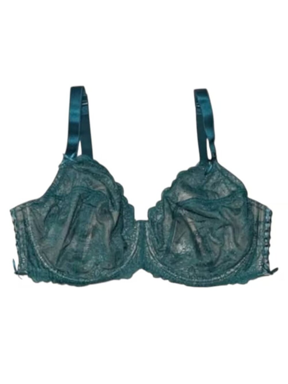 Adore Me 42DDD/F Teal Green Lace Bra Unlined Bow Side Adjustable Straps